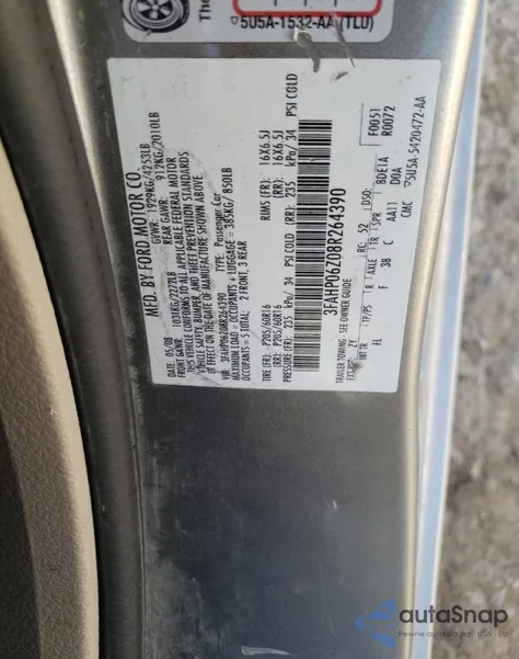 2008 Ford Fusion S из США, поврежденный, VIN 3FAHP06Z08R264390